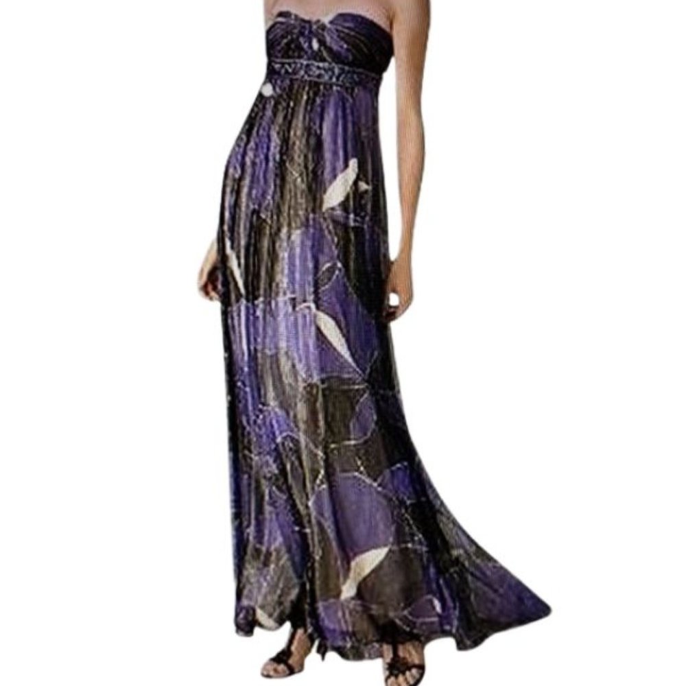 BCBGMaxAzria Gown Dress Maxi Silk Chiffon Strapless Size 2 Romantic Purple - Picture 3 of 9